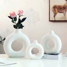 北欧风甜美花瓶，圆形花卉套装，干花仿真，家居摆设，软装装饰，房间装饰，创意甜甜圈花瓶，客厅装饰，桌面花瓶，茶几花瓶，餐桌花瓶，电视柜花瓶 - 白色 - 查看 2