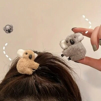 1/2/5pcs Cute Koala Fluffy Plush Hair Clips, Fashionable Minimalist Animal Print Rectangular Hair Accessories Suitable For Backpacks, Office, Body Decoration Fall Winter Claw Clip For Vacation Outfits Woman Flower Hair Clip Summer