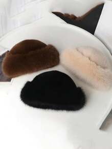 1pc Women Luxury Faux Fur Winter Hat - Thick & Fluffy, With Ear Protection | Lightweight Stretchy Polyester | Machine Washable Winter Outfits