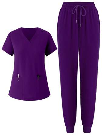 Women's Scrub Elastic Sports Nurse  Uniform Scrub Set With Pockets, Breathable Surgical Scrub Outfit