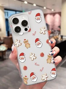 1 pieza Funda de teléfono transparente con diseño de Papá Noel y muñeco de nieve compatible con Samsung S21/22/23/24, iPhone 13/14/15/16/16 Pro Max/12 Pro/11/Xr/Xs/7/8 Plus
