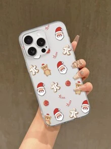 1 pieza Funda de teléfono transparente con diseño de Papá Noel y muñeco de nieve compatible con Samsung S21/22/23/24, iPhone 13/14/15/16/16 Pro Max/12 Pro/11/Xr/Xs/7/8 Plus