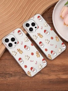 1 pieza Funda de teléfono transparente con diseño de Papá Noel y muñeco de nieve compatible con Samsung S21/22/23/24, iPhone 13/14/15/16/16 Pro Max/12 Pro/11/Xr/Xs/7/8 Plus