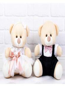 Decorative Bear Couple Page Boy And Flower Girl For Weddings Plush Sweet Milk With Colorful Bow And Ties - 22 Cm - 乾枯玫瑰色 - 查看 2