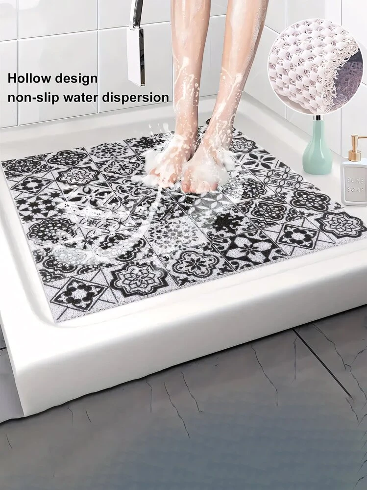 Square Non-Slip Shower Mat, 24x 24 Inches, PVC Loofah Bath Mat, Suitable For Wet Areas, Quick Drying Home Bathroom Decor Bath Rug Floor Carpet Outdoor Rug Door Mat Fall Decor Bathroom Accessories Back To School Entryway Decor - Multicolor - View 2