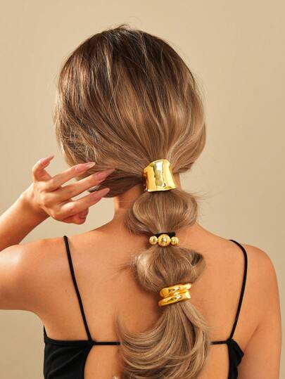 3pcs/1pc Elegant Zinc Alloy Water Droplet Irregular Geometric Hair Ties High-Elastic High-Quality Women's Hair Ties Simple Commuter Hair Ties