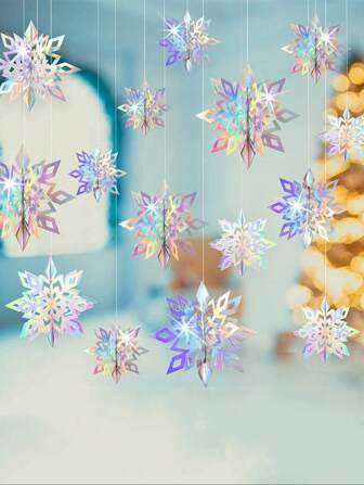 6st/set Julsnöflinga dekoration, 3D regnbågspapper snöflinga krans, Winter Wonderland jul födelsedagsfest dekoration, jul