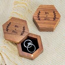 Caja de anillo de madera hexagonal con grabado para ceremonia de boda y compromiso, regalo de cumpleaños y aniversario para mujeres