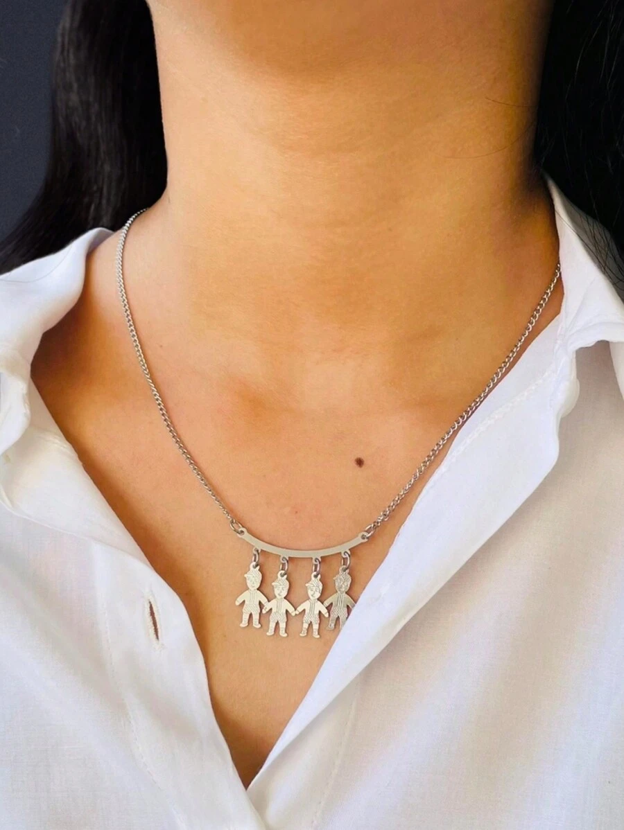 Daughter Girl Pendant Necklace In Stainless Steel Does Not Darken Can Get Wet - 4 Anak laki-laki - View 1