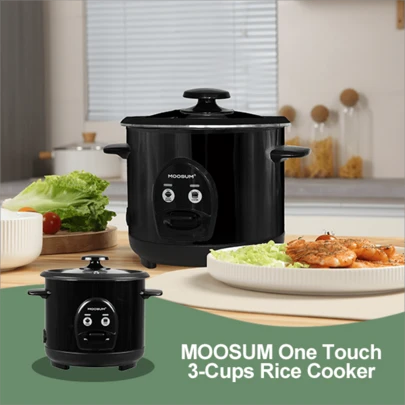  1pc, MOOSUM  Wall Plug Electric Rice Cooker With One Touch For  Rice,3-Cup Uncooked/6-Cup Cooked, Fast&Convenient Cooker , Stainless Steel Housing And Auto Warmer
