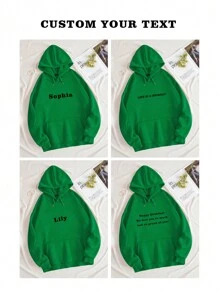 Custom Text Women's Hooded Sweatshirt - Personalize Add Your Own Text/Name To Design Your Personalized Printed Sweatshirt, Women Tops ,Fall Tops ,Green Top,Custom Top,Custom Sweatshirt,Winter Clothes,Personalized Text, Long Sleeve - Green - View 3