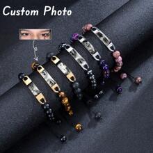 Halloween Customized Photo Natural Stone Hand-Woven Adjustable Bracelet Tiger Eye Volcanic Stone Gift For Women Men