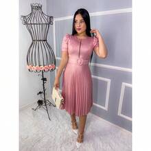 Plus Size Dress With Belt Evangelical Women's Pleated Midi Godet Cheap Offer - Baby Pink - View 1