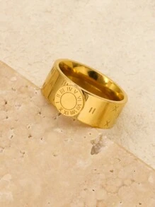 1set/4pcs New Round Roman Numerals Bracelet Stainless Steel Enamel Bangles Ring Earrings Jewelry Set Women Orange Color - Gold Color - View 4
