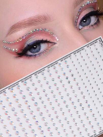 350pcs Shiny Holographic 2mm/3mm/4mm Rhinestone Face Gems, DIY For Wedding, Music Festival, Carnival, Valentine's Day, Y2K Party, Daily Decoration, Makeup Party, Ball, Can Be Used On Hair, Eyes, Face, Body