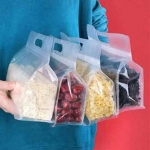 10pcs Resealable Stand Up Pouches, Clear Plastic Food Storage Bags With Zipper, Thick Airtight Packaging For Snacks, Mushrooms, Noodles And More, Kitchen Storage