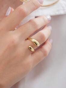 2 Drops Smooth High Fusion Adjustable Ring 18K Gold Plated 925 Silver - Vàng - Xem 2