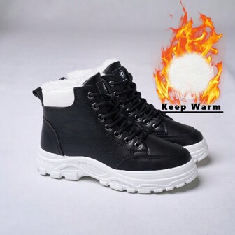 High-Top Thermal Lined Thick Bottom Winter Shoes For Women, Latest Autumn/Winter New Fleece Warm Sneakers, Anti-Slip All-Match Snow Boots