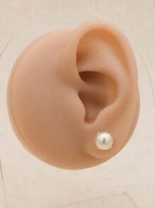 1 对/2 件简约复古小香风圆形纽扣仿珍珠耳环女士不锈钢首饰 - 金色 - 查看 5