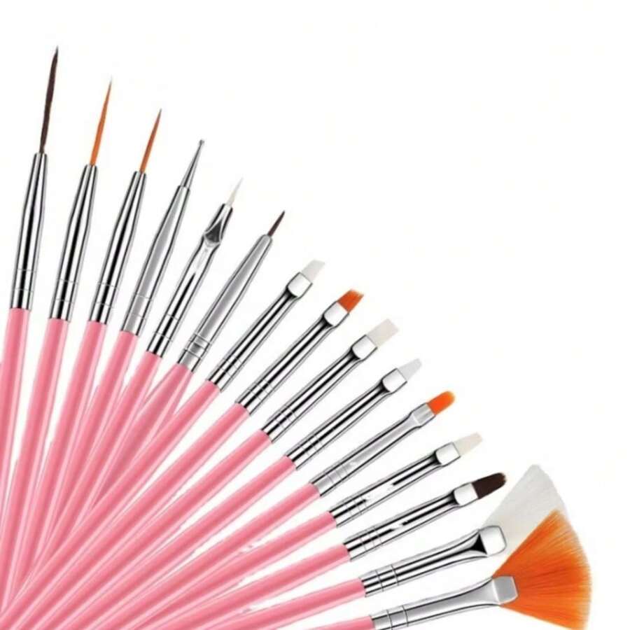 Kit 15 Brushes Nail Art Decoration Professional Brush - Hồng - Xem 1