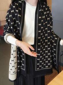 1 件女士优雅黑色围巾，2023 年新款时尚韩式保暖围脖披肩配饰冬季秋季