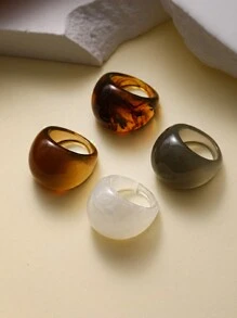 4pcs Retro Minimalist Resin Rings, Fashionable And Elegant For Daily Wear - Multicolor - View 2