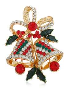 1PC Christmas Brooches For Women Winter Color Crystal Enamel Brooch Bow Bell Pin Ladies Fashion Jewelry Accessories Gift Valentines - Bell - View 2