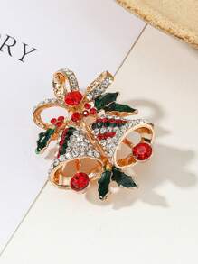 1PC Christmas Brooches For Women Winter Color Crystal Enamel Brooch Bow Bell Pin Ladies Fashion Jewelry Accessories Gift Valentines - Bell - View 3