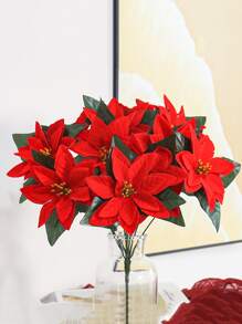 5 Tenedores Flor artificial de Nochebuena Rosa roja Decoración de sala de estar Maceta Flor de seda roja Ramo de terciopelo Flor de plástico (Color del tallo aleatorio) Flor artificial Decoración navideña Planta verde Maceta Ambiente navideño Adornos de Año Nuevo Decoración de boda DIY, Decoración de jardín al aire libre Fiesta de vacaciones Regalo de decoración - Rojo - Ver 1