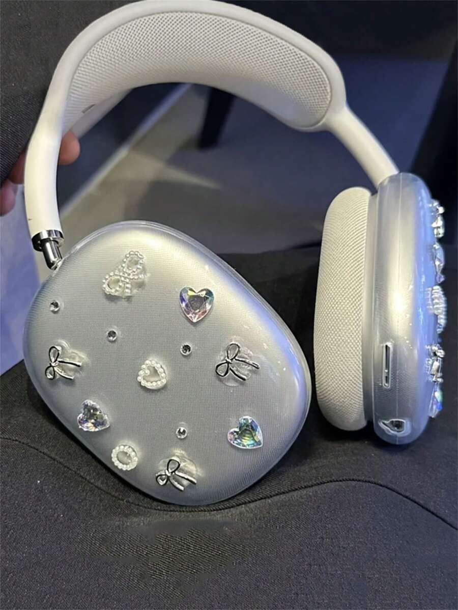 Estuche protector de silicona transparente con rhinestones en forma de moño 3D, compatible con los auriculares Max, de estilo lujoso y adorable de Corea