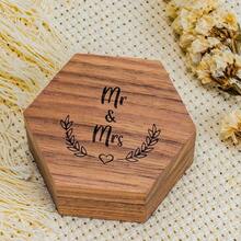 Caja de anillo de madera hexagonal con grabado para ceremonia de boda y compromiso, regalo de cumpleaños y aniversario para mujeres