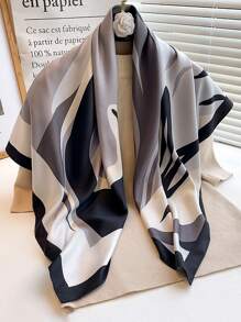 1 pieza Pañuelo cuadrado de satén de 90cm con estampado abstracto de bloques de color para mujer, nuevo estilo bohemio de moda, pañuelo para el cuello, pañuelo para la cabeza, lazo para el cabello - Multicolor - Ver 15