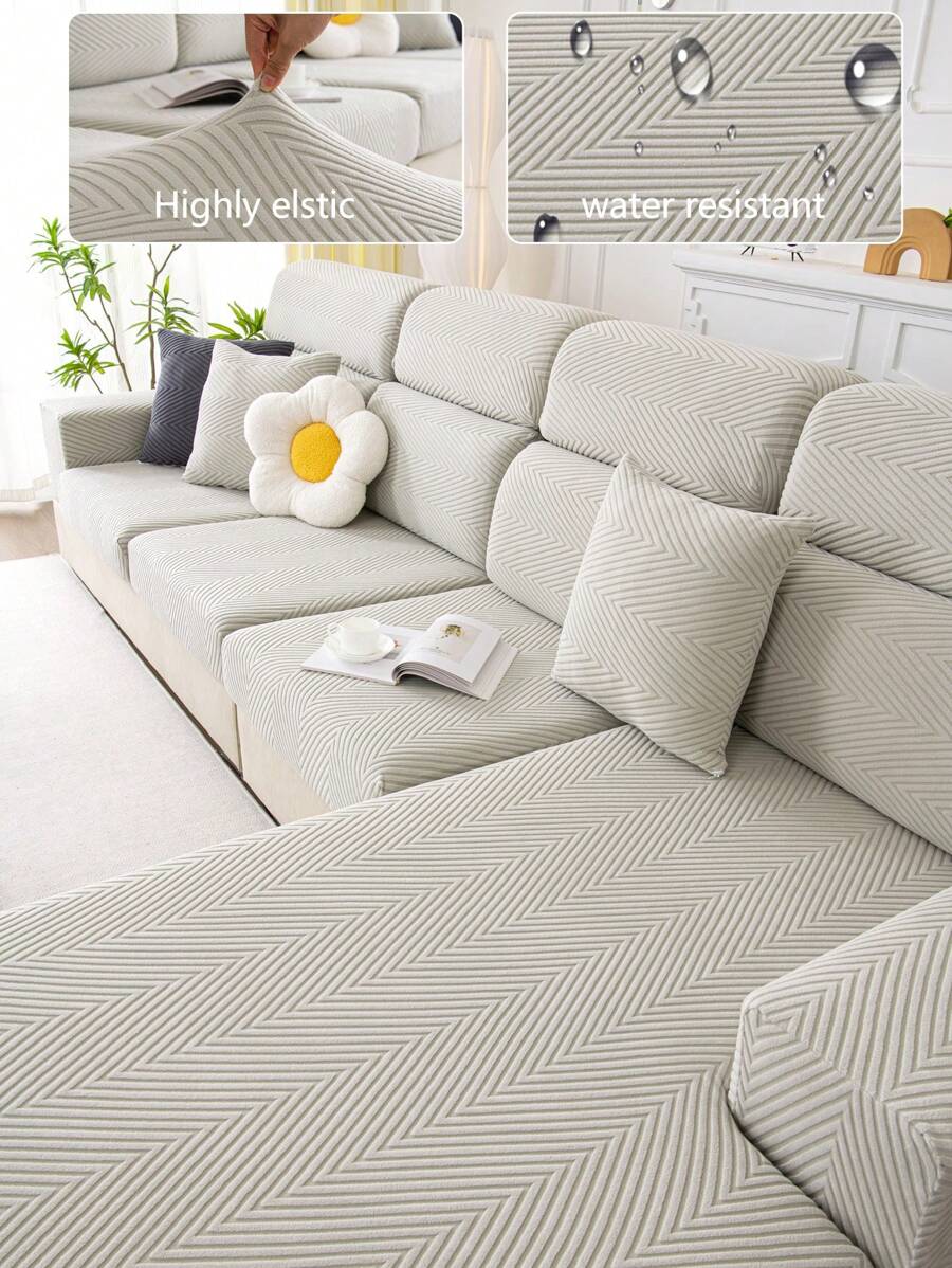 1pc All-Season Stretch Sofa Slipcover, Anti-Slip/Water-Resistant Full Cover Couch Cover For Living Room Bedroom, Pet-Friendly, Removable And Machine Washable, Fits L-Shaped And 1/2/3/4 Seater Sofas - Light Grey - View 1