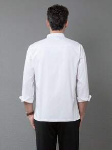 新款设计男士长袖双排扣装饰厨师制服适用于酒店厨房、咖啡店、咖啡厅、餐厅 - 白色 - 查看 2