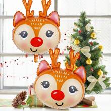 2 个圣诞驯鹿头铝箔气球，可爱驯鹿气球，适合圣诞快乐派对、冬季森林动物主题派对、生日派对装饰、圣诞节 - 彩色 - 查看 7