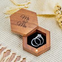 Caja de anillo de madera hexagonal con grabado para ceremonia de boda y compromiso, regalo de cumpleaños y aniversario para mujeres