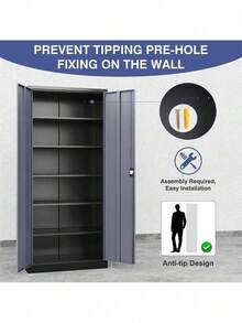 Metal Storage Cabinet With Adjustable Shelves And Locking Doors For Home Garage - 71 inch - Xem 4