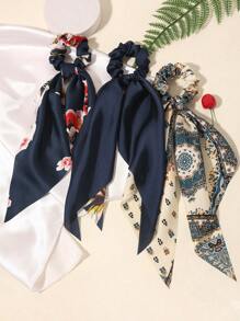 3件套缎面纯色围巾、头巾、发饰、发圈、马尾辫发绳、发圈、橡皮筋、发绳、弹性发带、发饰、头饰、弹性发圈 - 藏蓝色 - 查看 3