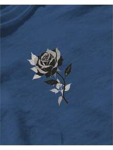 Basic Streetwear T-Shirt Minimalist Flower Print Men Women Unisex Premium - 藍色 - 查看 4