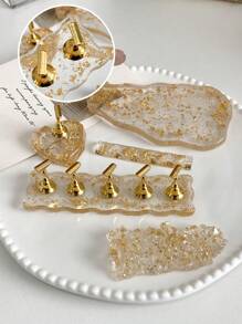 Acrylic Rhinestone Gold Foil Nail Art Palette, Brush Holder, Nail Practice Tip, Resin Crystal Beads And Laser Flower Decor DIY Kit - For Home Salon, Bridal, Valentine, Mother, Sister, Girlfriend