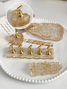 Acrylic Rhinestone Gold Foil Nail Art Palette, Brush Holder, Nail Practice Tip, Resin Crystal Beads And Laser Flower Decor DIY Kit - For Home Salon, Bridal, Valentine, Mother, Sister, Girlfriend