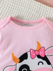 Infant & Baby Girl Long Sleeve Crew Neck Cute Cow Letter Print Romper Jumpsuit, Casual & Comfy, Spring & Fall - Nhiều màu - Xem 8