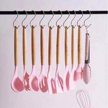 Silicone Spoons Set With Wooden Handle 12 Pieces Kitchen Utensils - 灰色 - 查看 6