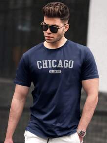 Men's Chicago Unisex T-Shirt Blouse Cotton Mesh 30.1 Combed Imported Shirt - 藏蓝色 - 查看 1