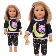 可爱猫头鹰图案 18 英寸美国女孩娃娃睡衣配饰 - 彩色 - 查看 6