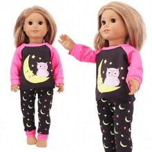 可爱猫头鹰图案 18 英寸美国女孩娃娃睡衣配饰 - 彩色 - 查看 9