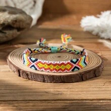 1pc Bohemian Fabric Tassel Handmade Woven Bracelet, Colorblock Summer Holiday Style