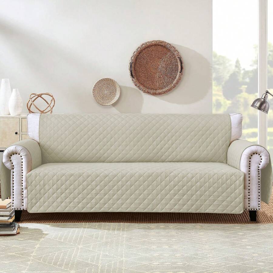 Sofa Cover 1/2/3/4 Seater With Armrests - Reversible Sofa Cover - Scratch-Resistant For Cats - Stain-Resistant - Quilted Microfiber Sofa Cover. - 奶油白 - 查看 1