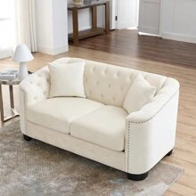 YOGLAD Modern Chesterfield Velvet Sofa, 2-Seater Sofa And 3-Seater Sofa, Upholstered Tufted Backrests With Nailhead Arms And 2 Cushions For Living Room, Bedroom, Apartment, Office - Màu be - Xem 4