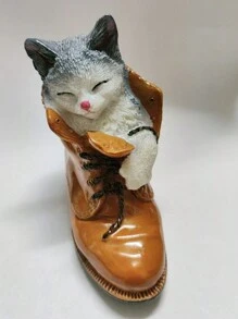 1 件春季可爱小猫娃娃微型花园装饰花盆场景，动物模型装饰树脂工艺品花盆装饰桌面装饰